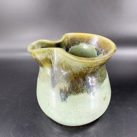Hand Made Studio Art Pottery Pitcher Carafe Handles Artist Signed Pottery Green - Picture 12 of 16